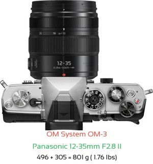 OM System OM-3 with Panasonic 12-35mm F2.8 II Lens Size