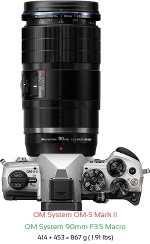 OM System OM-5 II with OM System 90mm F3.5 Macro Lens Size