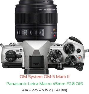 OM System OM-5 II with Panasonic Leica Macro 45mm F2.8 OIS Lens Size