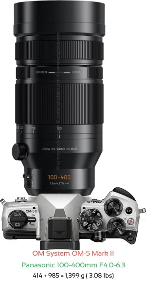 OM System OM-5 II with Panasonic 100-400mm F4.0-6.3 Lens Size