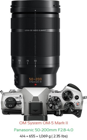OM System OM-5 II with Panasonic 50-200mm F2.8-4.0 Lens Size