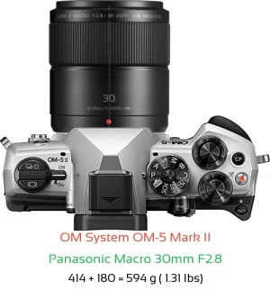 OM System OM-5 II with Panasonic Macro 30mm F2.8 Lens Size