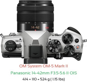 OM System OM-5 II with Panasonic 14-42mm F3.5-5.6 II OIS Lens Size