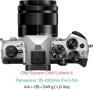 OM System OM-5 II with Panasonic 35-100mm F4.0-5.6 Lens Size