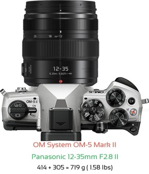 OM System OM-5 II with Panasonic 12-35mm F2.8 II Lens Size