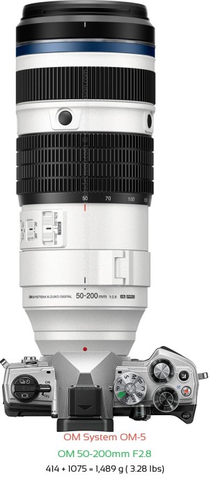 OM System OM-5 with OM 50-200mm F2.8 Lens Size