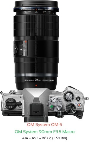 OM System OM-5 with OM System 90mm F3.5 Macro Lens Size