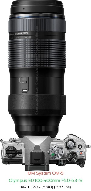 OM System OM-5 with Olympus ED 100-400mm F5.0-6.3 IS Lens Size