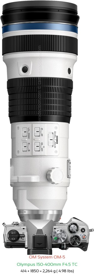 OM System OM-5 with Olympus 150-400mm F4.5 TC Lens Size