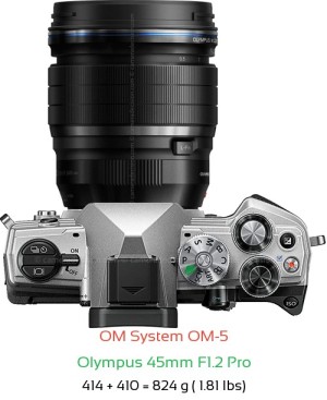 OM System OM-5 with Olympus 45mm F1.2 Pro Lens Size