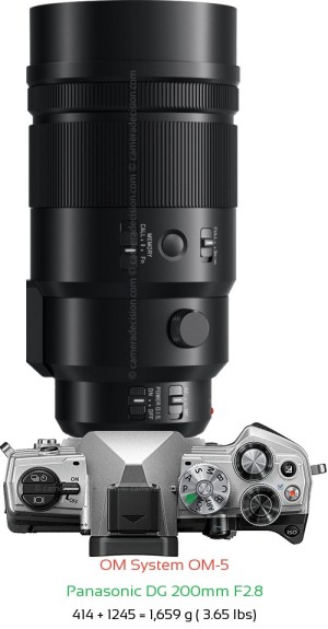OM System OM-5 with Panasonic DG 200mm F2.8 Lens Size
