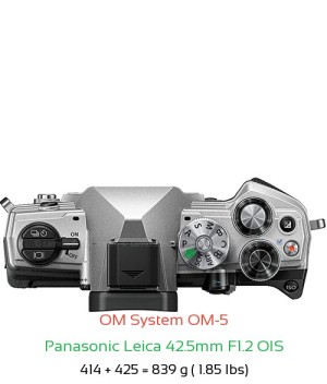 OM System OM-5 with Panasonic Leica 42.5mm F1.2 OIS Lens Size