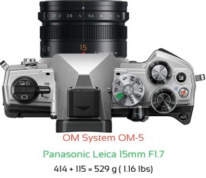 OM System OM-5 with Panasonic Leica 15mm F1.7 Lens Size