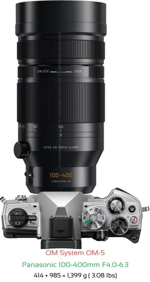 OM System OM-5 with Panasonic 100-400mm F4.0-6.3 Lens Size