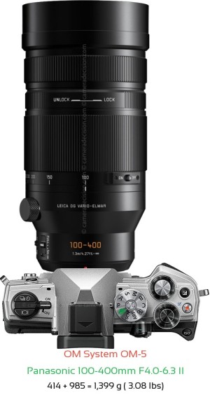 OM System OM-5 with Panasonic 100-400mm F4.0-6.3 II Lens Size
