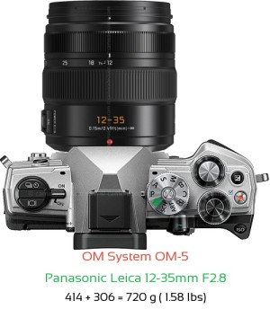OM System OM-5 with Panasonic Leica 12-35mm F2.8 Lens Size