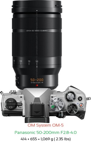 OM System OM-5 with Panasonic 50-200mm F2.8-4.0 Lens Size