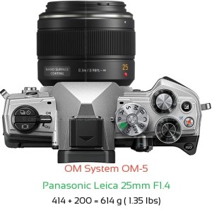 OM System OM-5 with Panasonic Leica 25mm F1.4 Lens Size
