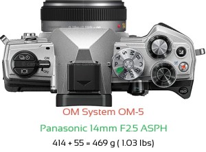 OM System OM-5 with Panasonic 14mm F2.5 ASPH Lens Size