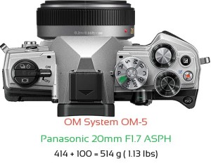 OM System OM-5 with Panasonic 20mm F1.7 ASPH Lens Size