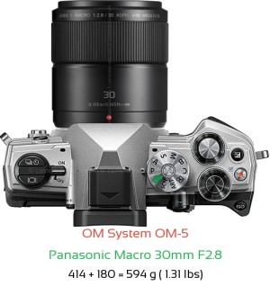 OM System OM-5 with Panasonic Macro 30mm F2.8 Lens Size