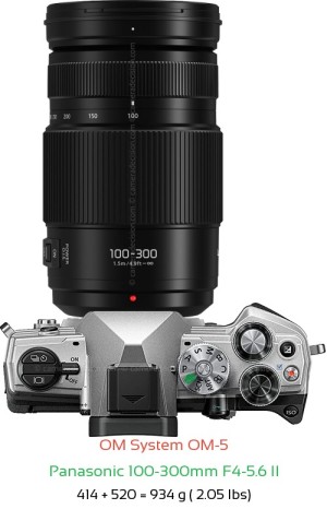OM System OM-5 with Panasonic 100-300mm F4-5.6 II Lens Size