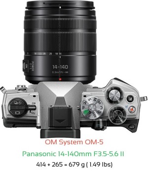 OM System OM-5 with Panasonic 14-140mm F3.5-5.6 II  Lens Size