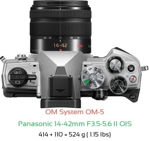 OM System OM-5 with Panasonic 14-42mm F3.5-5.6 II OIS Lens Size