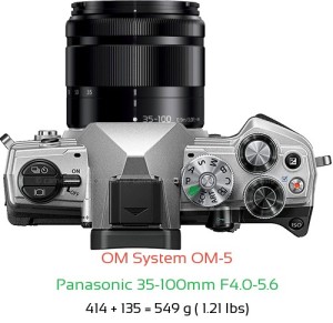 OM System OM-5 with Panasonic 35-100mm F4.0-5.6 Lens Size