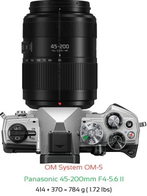OM System OM-5 with Panasonic 45-200mm F4-5.6 II Lens Size
