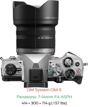 OM System OM-5 with Panasonic 7-14mm F4 ASPH Lens Size