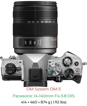 OM System OM-5 with Panasonic 14-140mm F4-5.8 OIS Lens Size