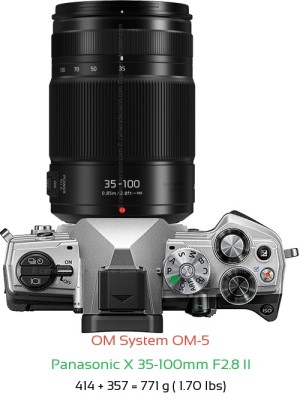 OM System OM-5 with Panasonic X 35-100mm F2.8 II Lens Size