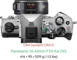 OM System OM-5 with Panasonic 14-42mm F3.5-5.6 OIS Lens Size