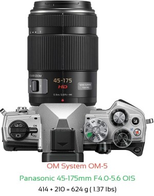 OM System OM-5 with Panasonic 45-175mm F4.0-5.6 OIS Lens Size