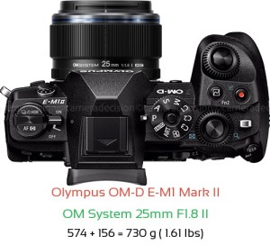 Olympus E-M1 II with OM System 25mm F1.8 II Lens Size