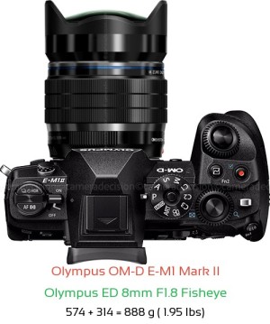Olympus E-M1 II with Olympus ED 8mm F1.8 Fisheye Lens Size