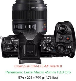 Olympus E-M1 II with Panasonic Leica Macro 45mm F2.8 OIS Lens Size