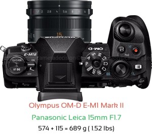 Olympus E-M1 II with Panasonic Leica 15mm F1.7 Lens Size