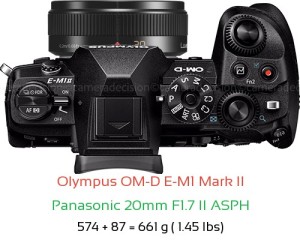 Olympus E-M1 II with Panasonic 20mm F1.7 II ASPH Lens Size