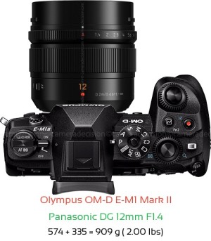 Olympus E-M1 II with Panasonic DG 12mm F1.4 Lens Size