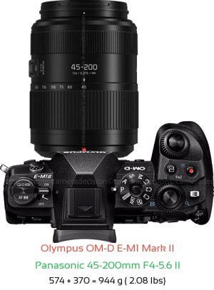 Olympus E-M1 II with Panasonic 45-200mm F4-5.6 II Lens Size