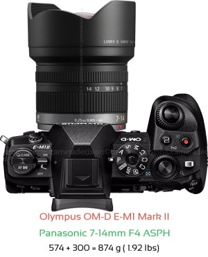 Olympus E-M1 II with Panasonic 7-14mm F4 ASPH Lens Size
