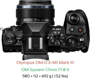 Olympus E-M1 III with OM System 17mm F1.8 II Lens Size