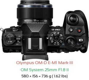 Olympus E-M1 III with OM System 25mm F1.8 II Lens Size