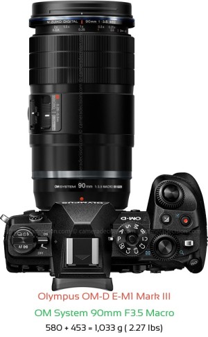 Olympus E-M1 III with OM System 90mm F3.5 Macro Lens Size