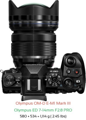 Olympus E-M1 III with Olympus ED 7-14mm F2.8 PRO Lens Size