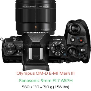 Olympus E-M1 III with Panasonic 9mm F1.7 ASPH Lens Size