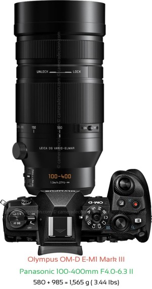 Olympus E-M1 III with Panasonic 100-400mm F4.0-6.3 II Lens Size
