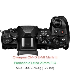 Olympus E-M1 III with Panasonic Leica 25mm F1.4 Lens Size